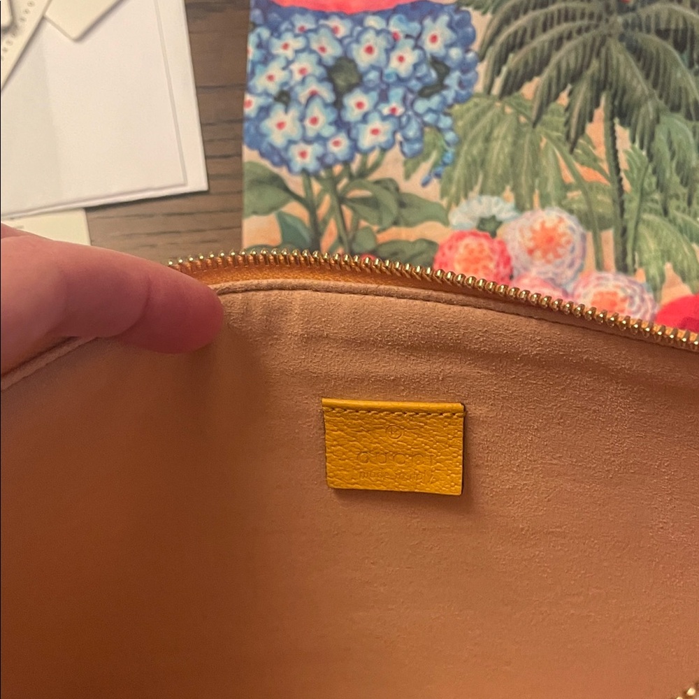 Gucci Ophidia Zip Pouch Flora GG Coated Canvas Clutch with Yellow Accents - Picture 4 of 9